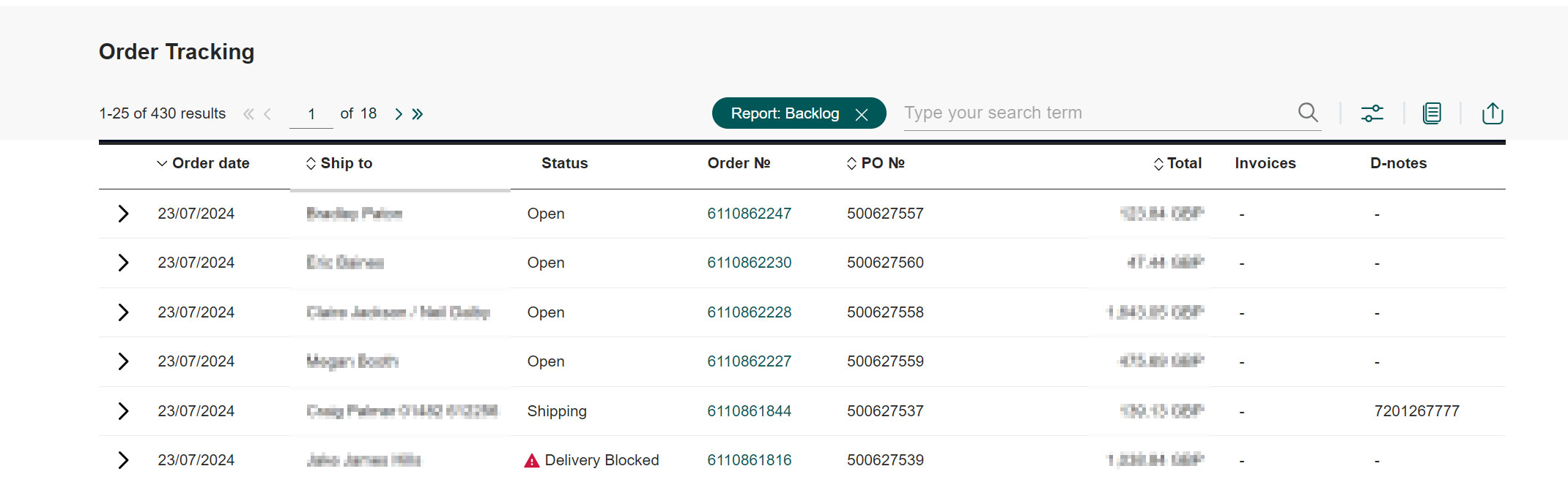 Track your orders within InTouch